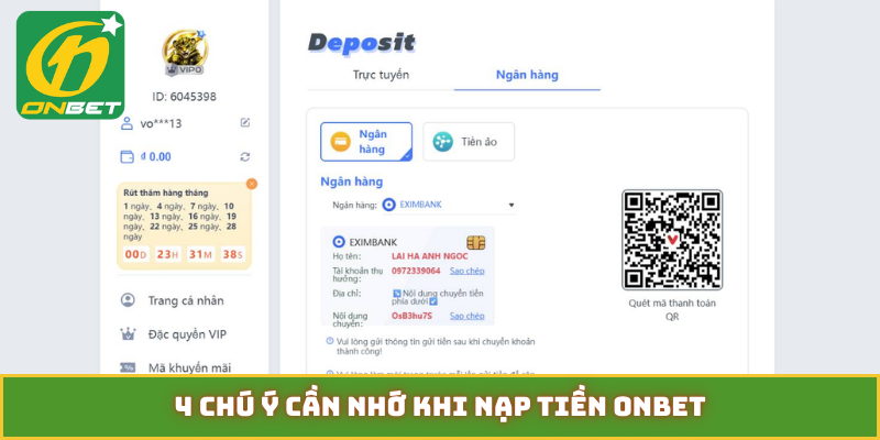 4 chú ý cần nhớ khi nạp tiền ONBET